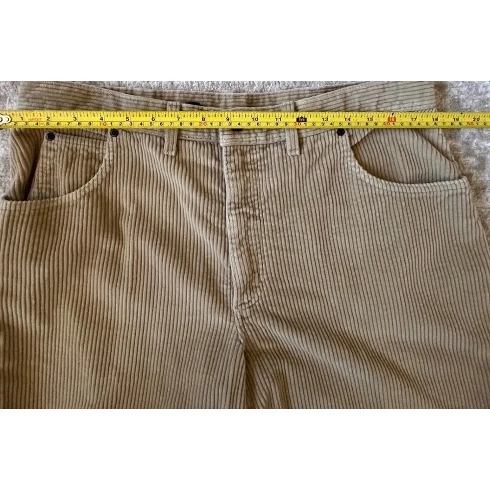 Lands End Mens 38 Wide Wale Corduroy Pants Tan Beige Straight Leg Made in USA